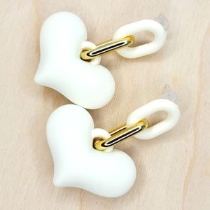 Cream, Chunky Heart and Gold Chain Link Earrings, S925 Posts, Sterling S…